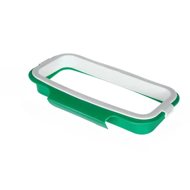 

1 шт. Зеленая стильная подвесная стойка для мусорных мешков с крышкой, переносная стойка для мусорных мешков на кухонном шкафу, пластиковый держатель для поддержки