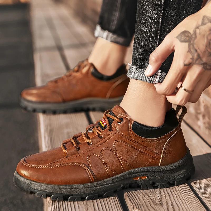 Fashion PU Leather Hiking Shoes Mountain Man Walking Men Climbing Shoes Non-Slip Breathable Sneakers Mountain Outdoor Sports Shoe Casual