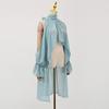 Women's Sleeveless Bell Sleeve Top with High Neck and Crop Hem In Light Blue