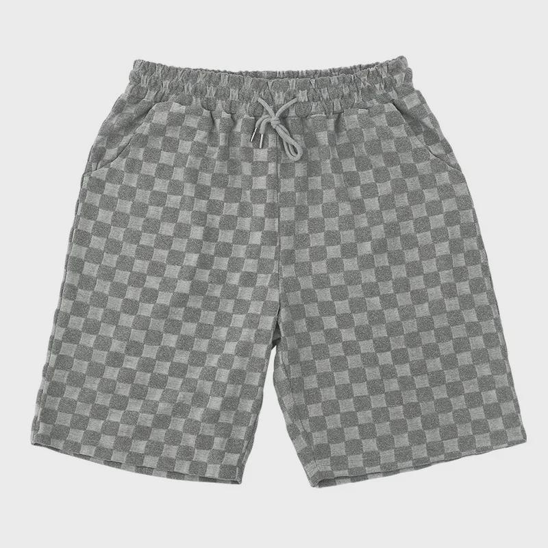 2024 Men's Jacquard Plaid Short-Sleeve T-Shirt and Loose Fit Casual Shorts Set