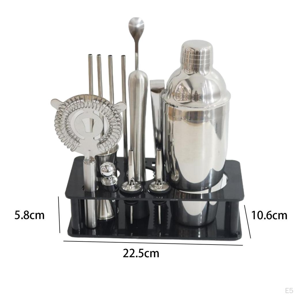 14 Pieces Stainless Steel Cocktail Shaker Set with Stand for Mixed Drink Dad White
