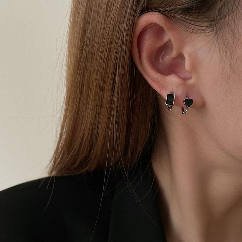 ANENJERY Star Heart Rectangle Small Hoop Earrings Female Simple Exquisite Mini Circle Earrings