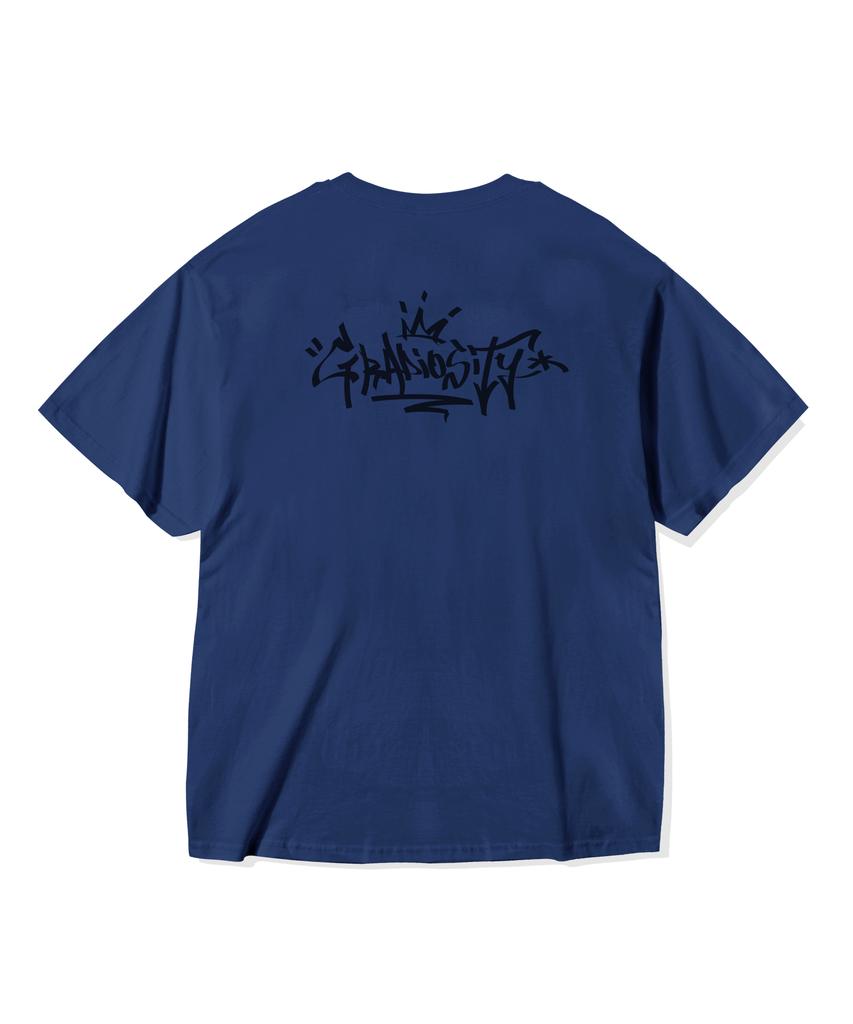 GRANDIOSITY Graffiti Logo Oversized Short Sleeve T-Shirt (Blue Navy)