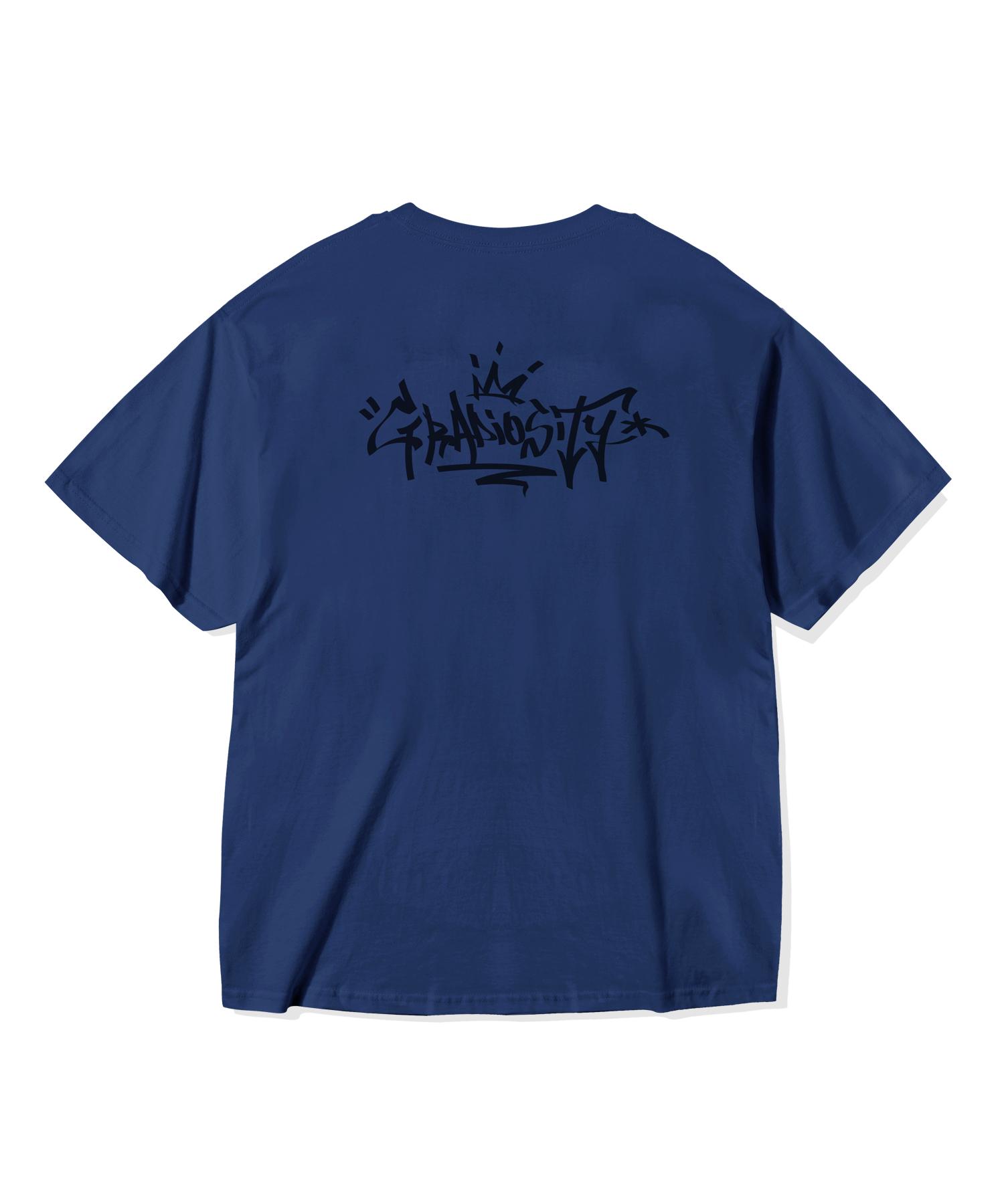 Grandiosity Graffiti Logo Oversized Short Sleeve T-Shirt (Blue Navy) Free