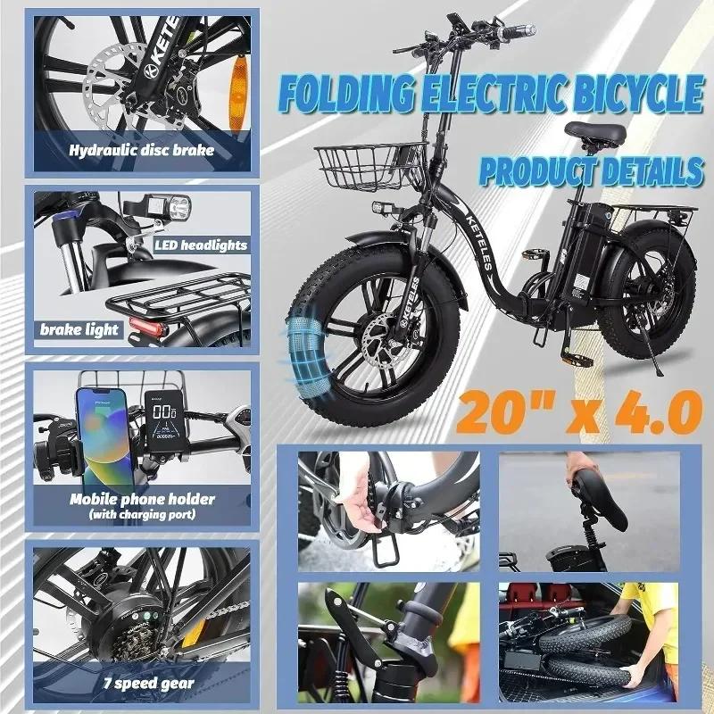 KETELES KF9 Elektrofahrrad 1000W Doppelmotor 48V35AH Lithiumbatterie Faltbares Elektrofahrrad für Erwachsene 20*4.0-Zoll Fat Tire Schnee E-Bike