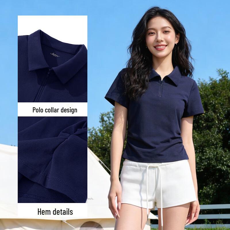 Baleno Women's Pleated Polo Half-Zip Short Sleeve T-Shirt