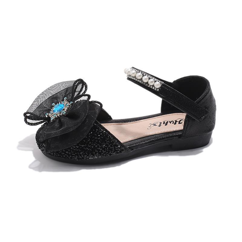 Girls Sandals Lace Mesh Bow Shiny Crystal Kids Princess Shoes for Summer 2025 Brand New Children Fashion Shoes Ins Sweet Trendy