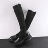 Winter Women Sock High Boots Knitting Mid Heels Fashion Shoes Woman Brand 2025 Trend Goth Fad Pumps Cozy Party Snow Botas Mujer