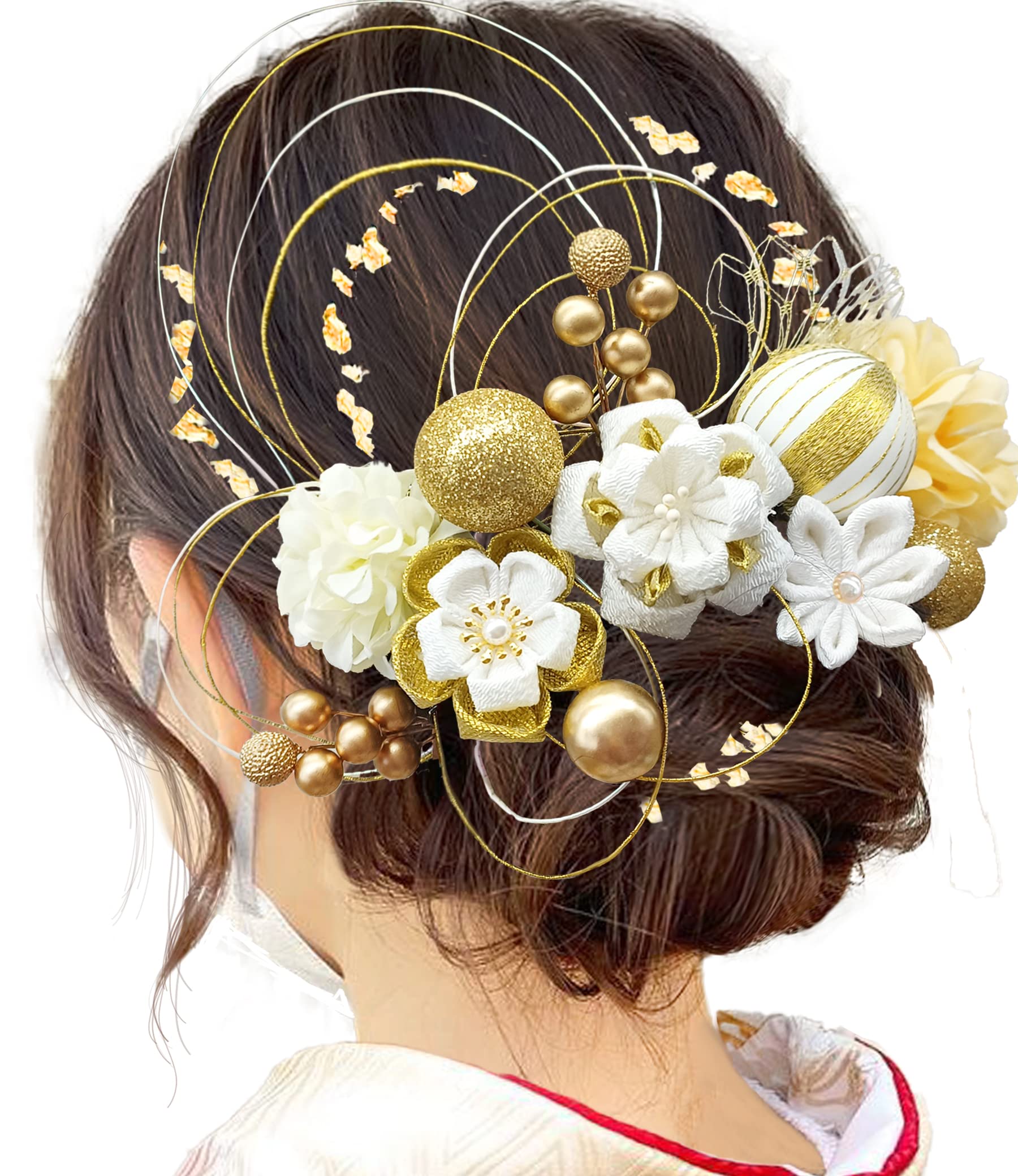 

JZOON Волосы Популярное японское украшение для волос и Идеально для помолвки, Выхода и H2460 Цумами-дзаику Украшение, Церемонии совершеннолетия, белый