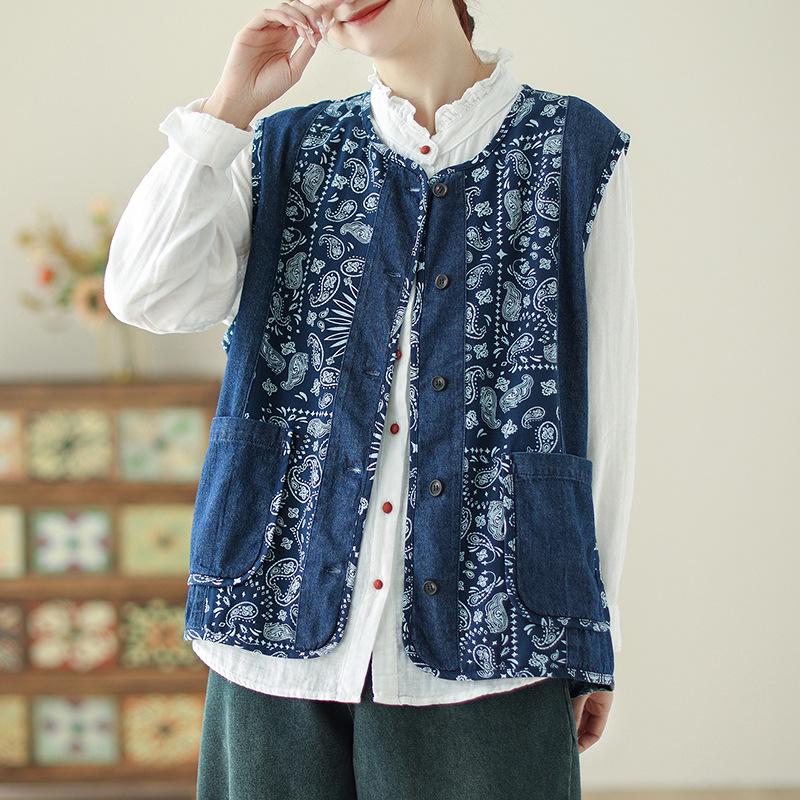 2024 Ethnic Style Printed Sleeveless Vest - Japanese Versatile Loose Fit