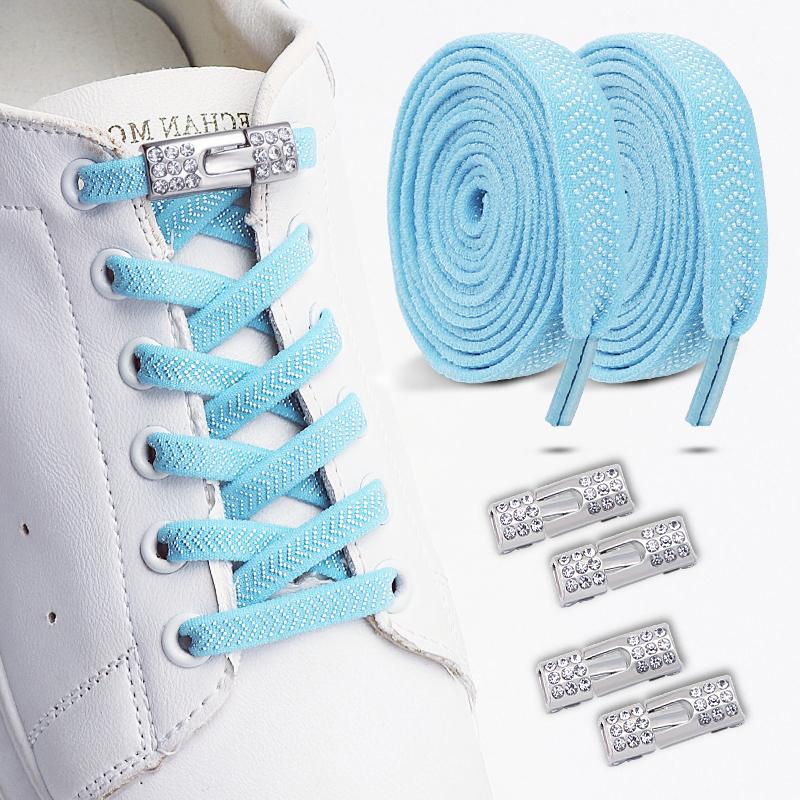 No Tie Elastic Shoelaces Sneakers Laces with Diamond Cross Locks for Kids Adults Rubber Bands Shoe Laces 1 Pair/2 Pair