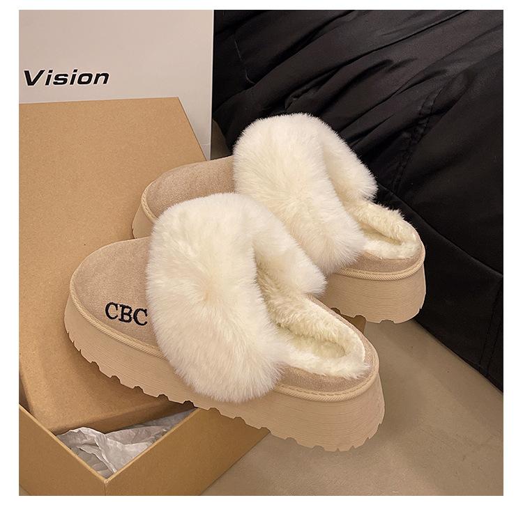 Baotou half-tray cotton slippers women's new winter velvet thickened home thick-soled snow boots