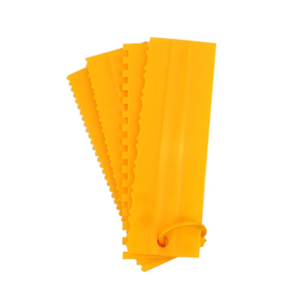 

DIY Baking Tools, 4pcs/set, Cream Scraper, Mousse Pastry Cake Decorating Tools, Cake Scraper Pattern Icing Comb жёлтый