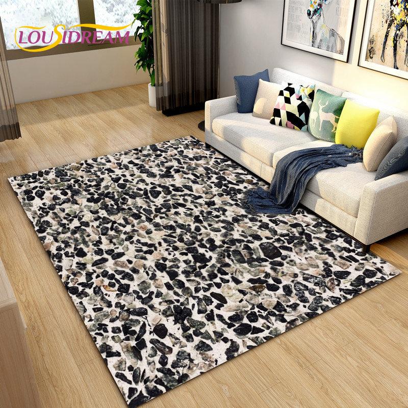 3D Crushed Stone Path Colour Gravel Area Rug Large,Carpet Rug for Living Room Bedroom Sofa Doormat Decoration,Non-slip Floor Mat