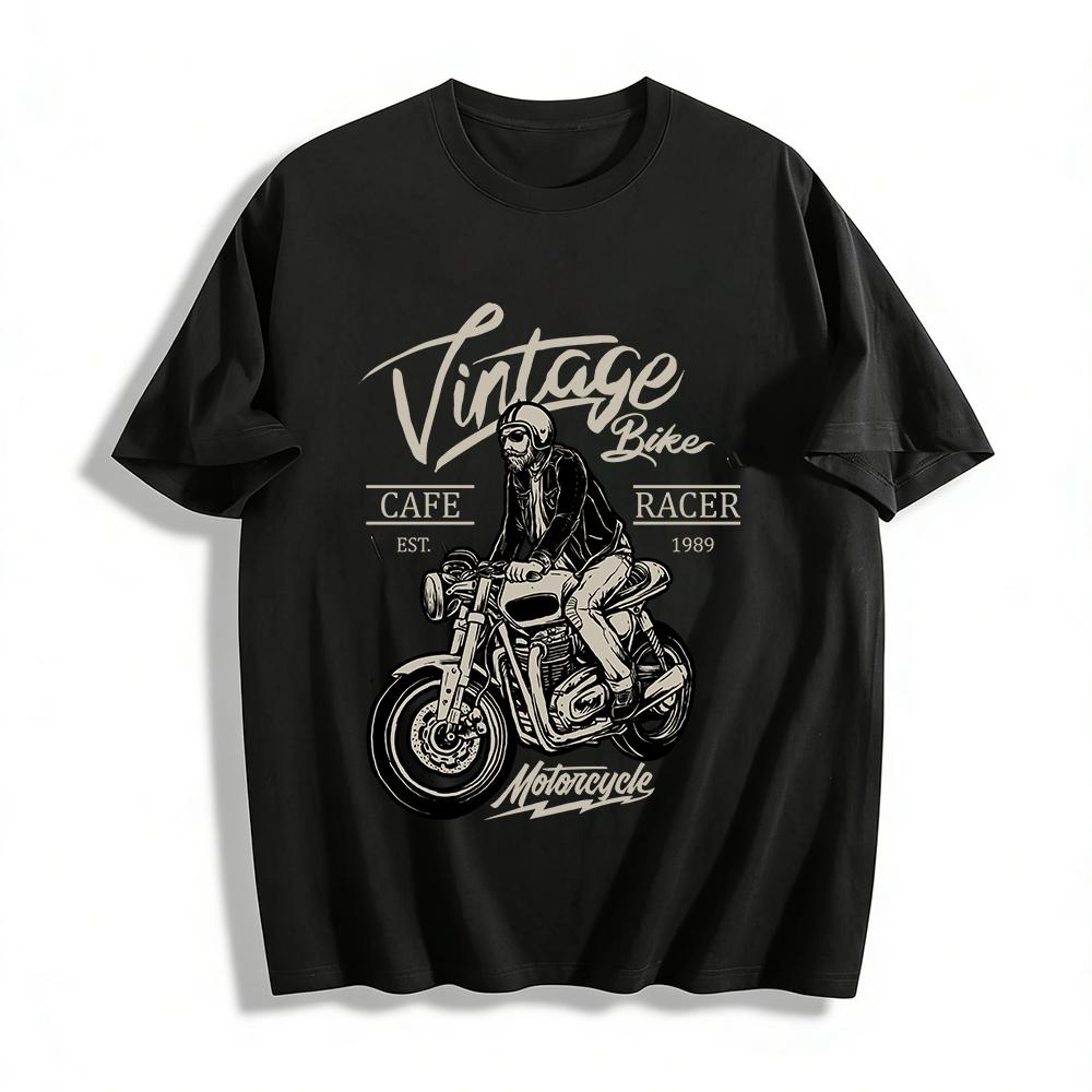 

Vintage Bike Cafe Racer Graphic Tee Motorcycle Enthusiast Top Pure cotton T-shirt XXS