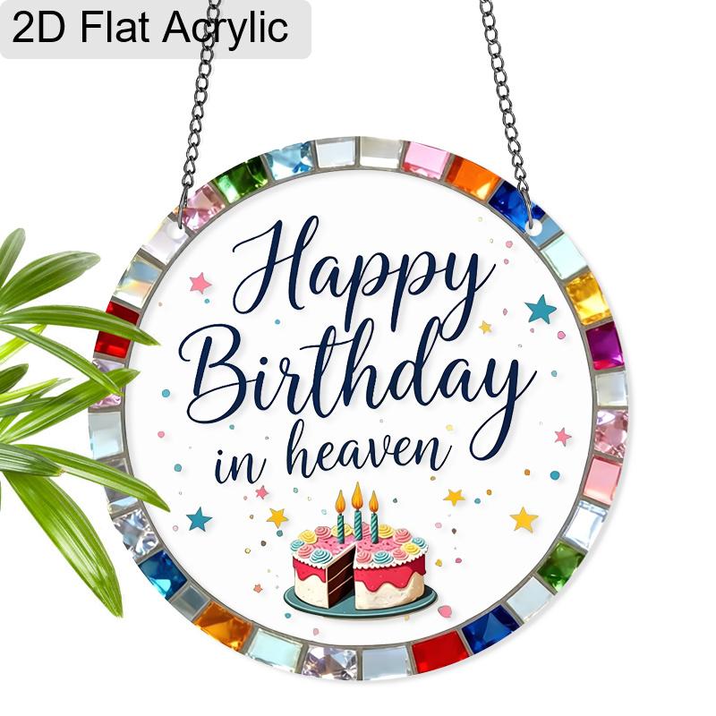 

2D Flat Acrylic Happy Birthday in Heaven Suncatcher, 7.87in Cake Pattern Window Hanging Decor, Sympathy Gift for Remembrance Loved Ones 20cm/7.87Inches