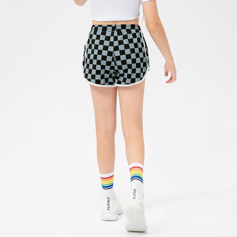 Girls' Checkered Quick-Dry Athletic Shorts