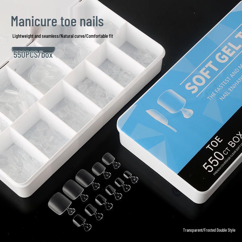 550pcs Foldable Transparent False Toenail Tips - Full Cover Frosted Design
