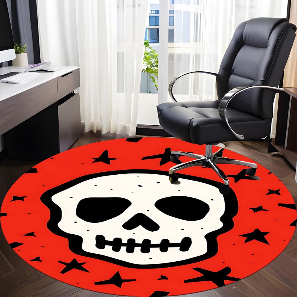 1pc Skull Office Round Rug, Non-slip, Soft and Durable Office Rug for Interior Decoration, Perfect for Office,Decoration yy260204076
