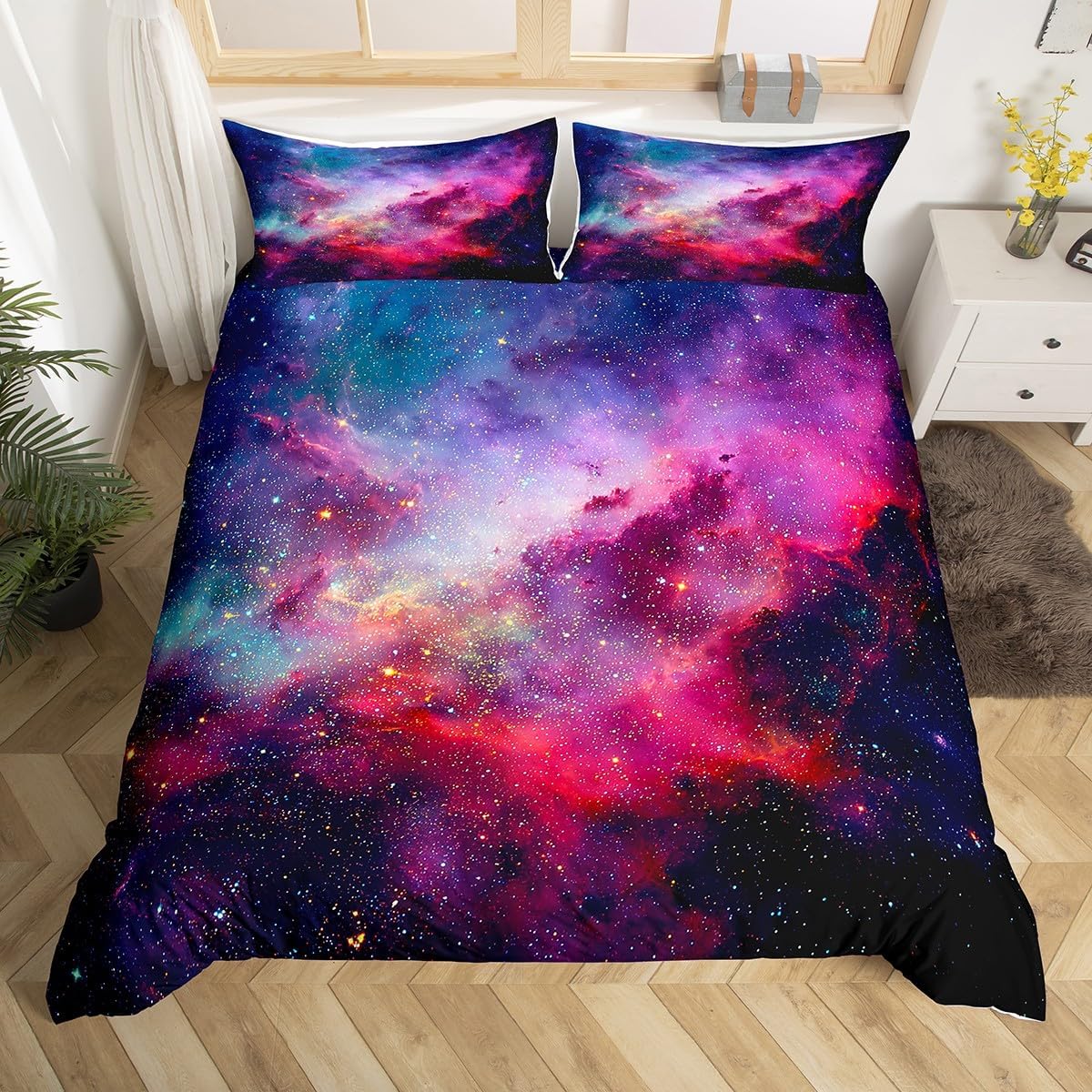 

Outer Space Bedding Set for Boys Girls Room Starry Sky Galaxy Duvet Cover Space Rocket Universe Comforter Cover Twin Queen Size EU Single(135*200cm)3pcs