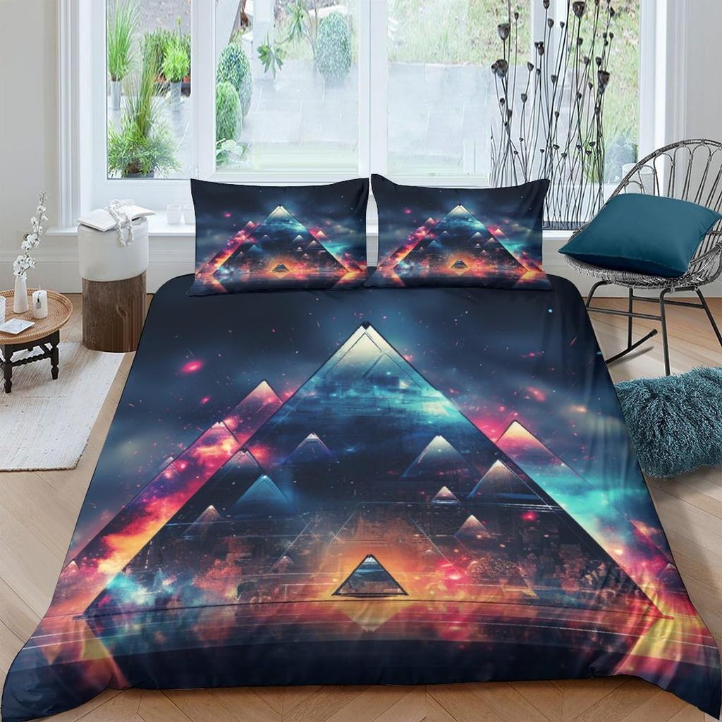 Pyramid Påslakanset för Tonåringar Queen Size Lättviktiga Dunpåslakan Sovrumsinredning 2 Örngott 1 Påslakan Inget Täcke