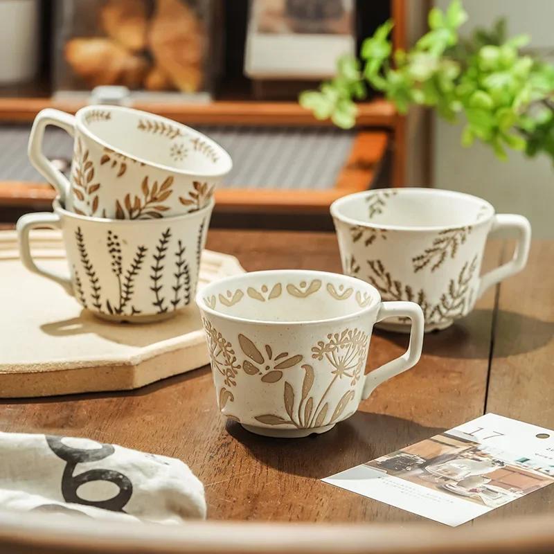 Ins Simple Nordic Ceramic Ins Wind Hand-painted Mug Pastoral Creative Personality Water Cup Coarse Pottery Coffee Cup