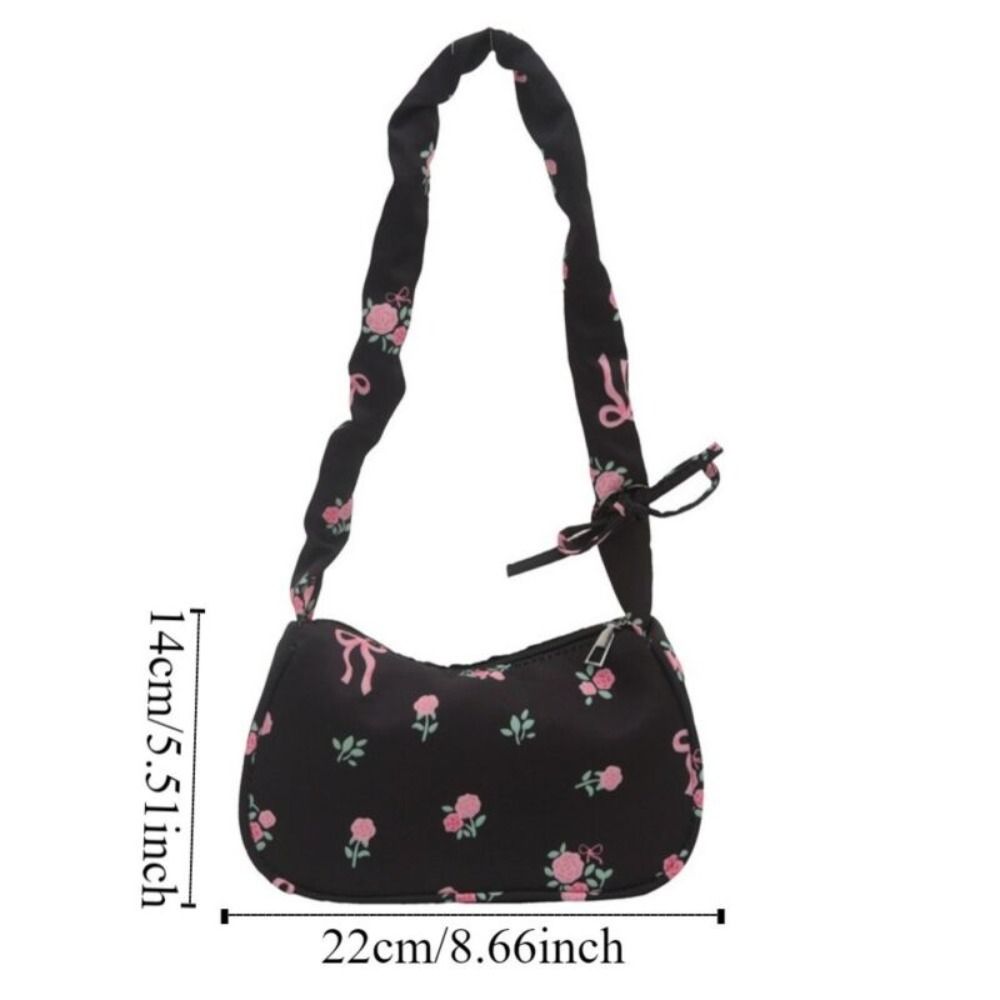 Sweet Flower Pleated Underarm Bag Nylon Zipper Floral Shoulder Bag Lightweight Large Capacity Girls Handbags
