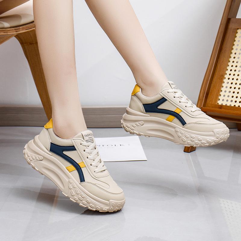 Women's Platform Sneakers Anti-Slip Comfort PU Leather Casual Walking Shoes Breathable Chunky Lace-Up Running Sneakers Female Tennis Shoes Dad Shoes