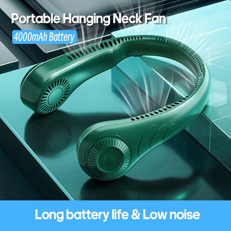 Bulk Wholesale of Hands Free Mini Rechargeable Earphone Inspired Leafless Neck Fan Wearable and Portable Hanging Neck Fan