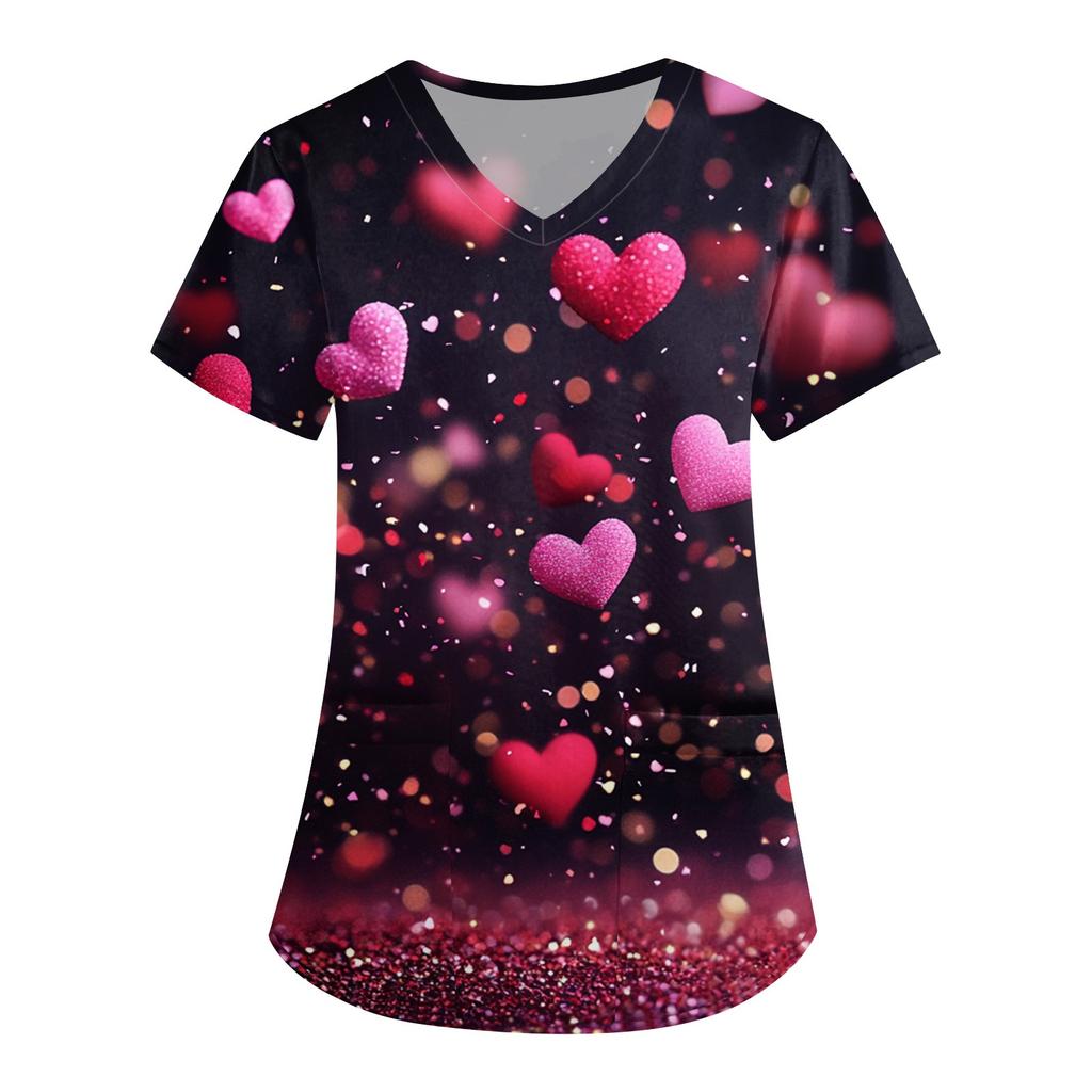 Women's V Neck Fashion Casual Valentine's Day Printed Tops Dry-nurse Top