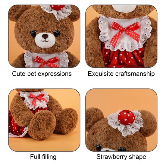 Bear Doll Soft Fluffy Red Dot Dress Lace Embellishments Comfortable Hug Bear Plush Toy Bedroom Pillow Sofa Decor