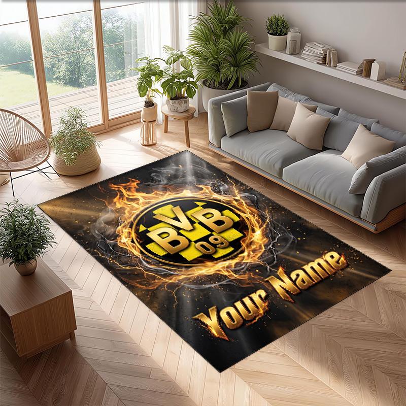 Borussia Dortmund Printed Crystal Velvet Rug Non‑Slip Crystal Velvet Carpet For Sofa Bedroom Indoor Home Decoration