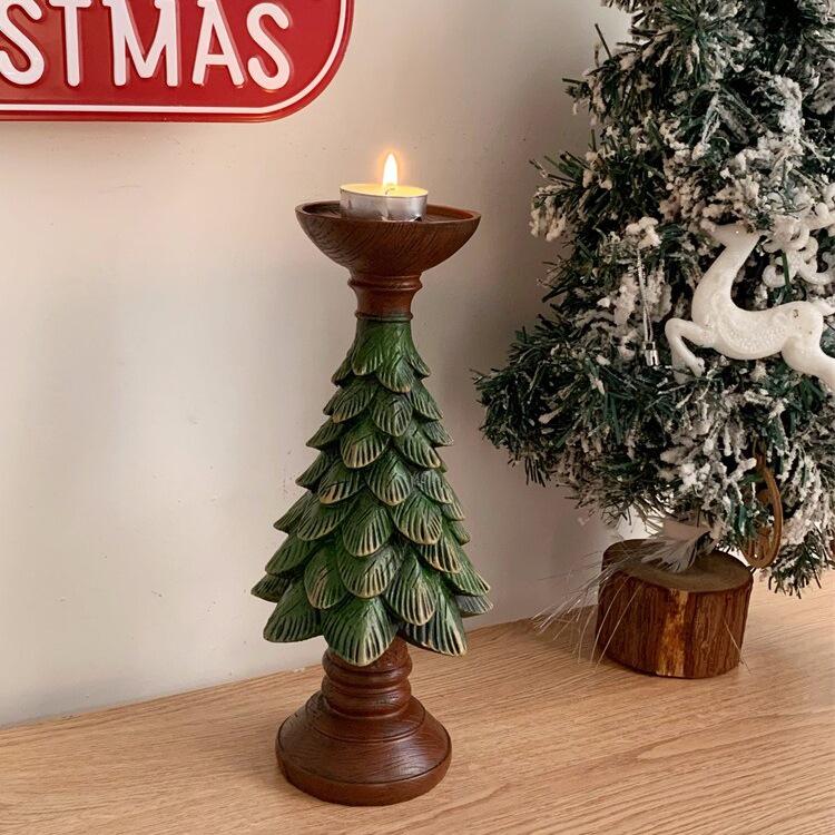 Retro Christmas Tree Candle Holder Ornament for Festive Home Decor