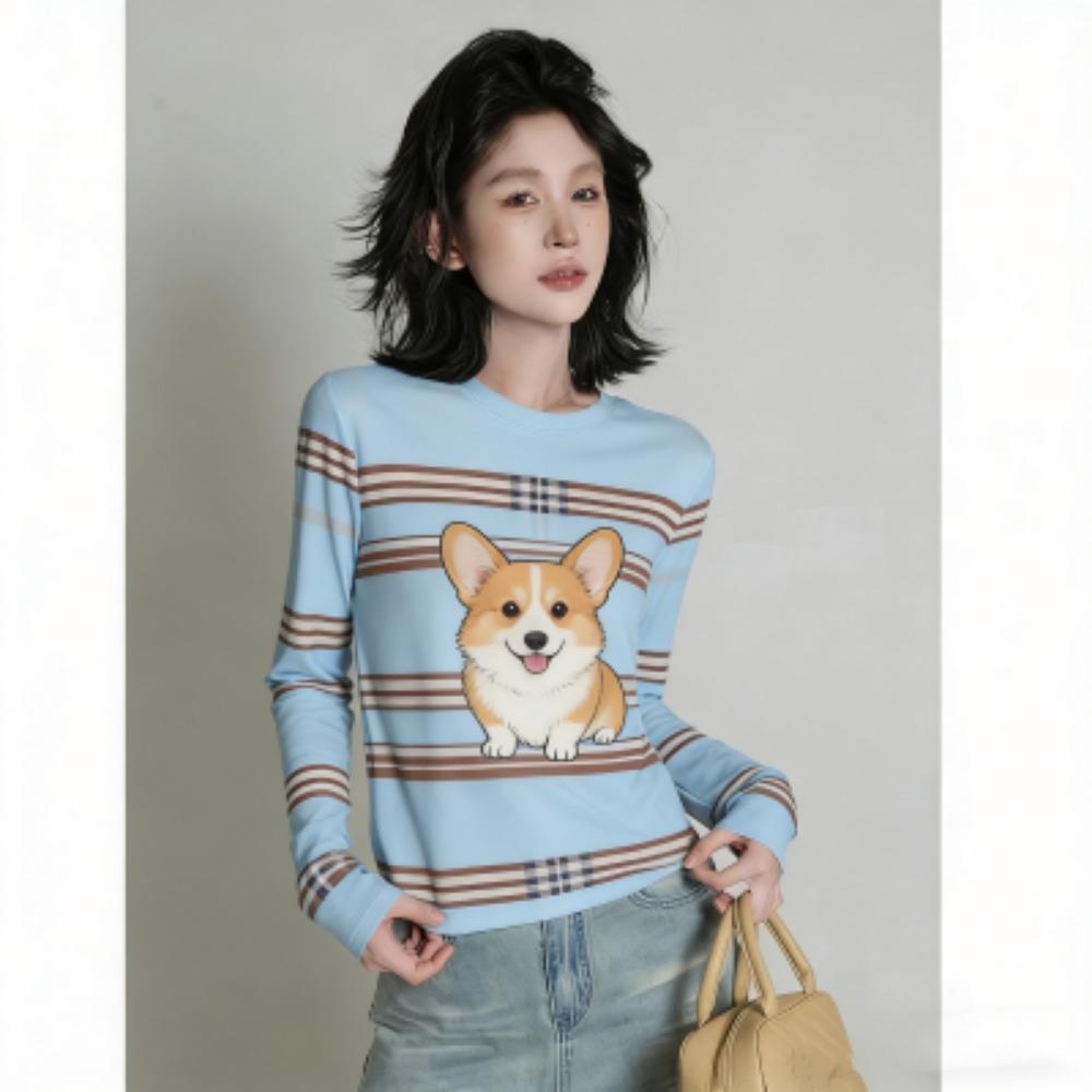 

Europe America Fashion Animal Dog Print Women s T-shirt Casual Pullover Women Long Sleeve Clothing Outdoor Street Tees Top S