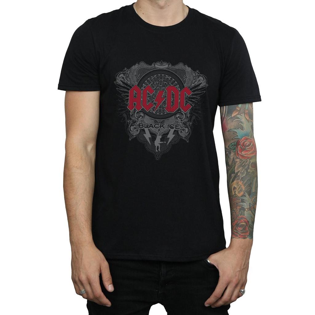 AC/DC Mens Black Ice Logo Cotton T-Shirt