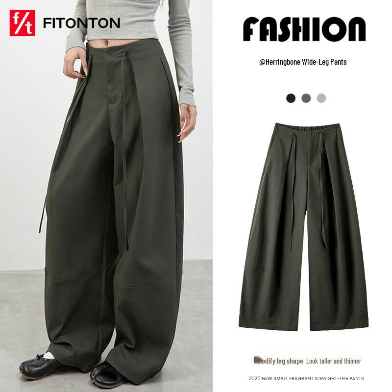 

FitonTon Women s High-Waist Wide-Leg Suit Pants L