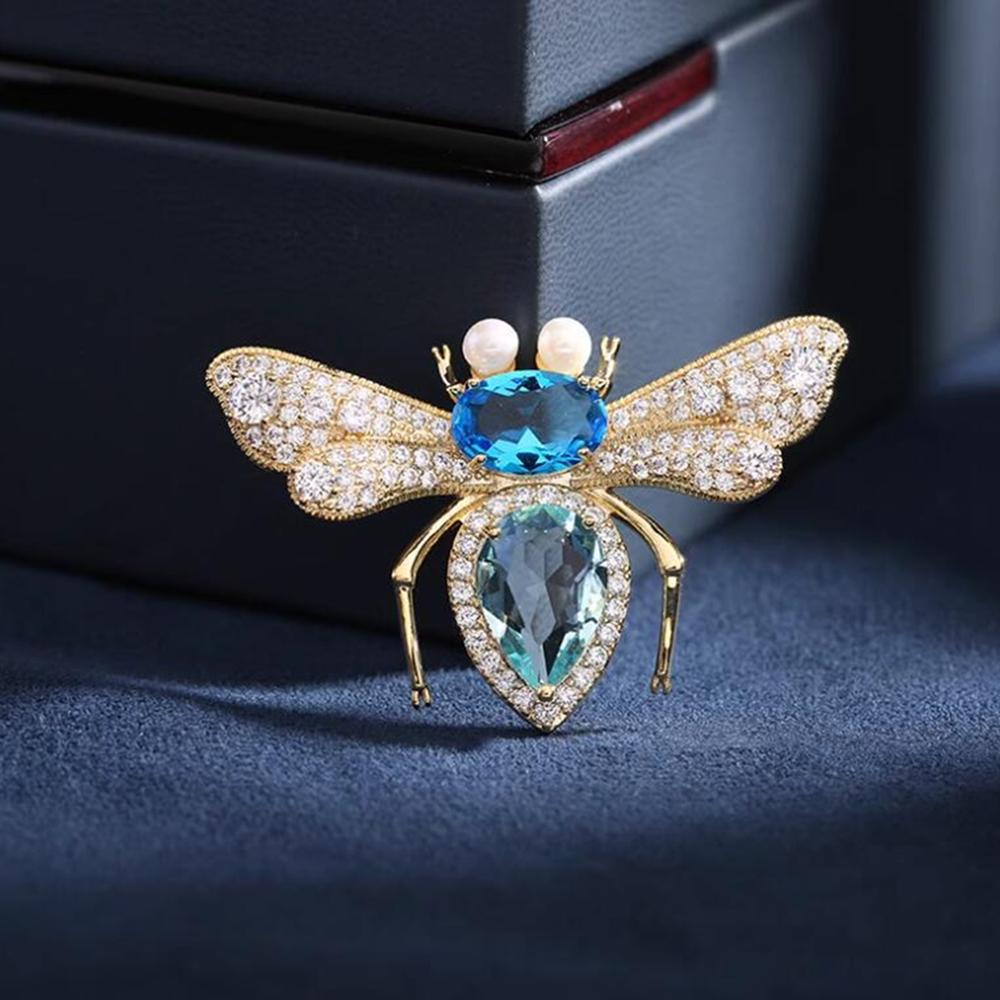 Fashionable bee colored zircon brooch, anti-exposure pin for women, metal button to fasten clothes, wedding party gift