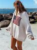 Maglioni da Donna con Motivo Bandiera Maglioni Caldi Larghi Vintage Manica Lunga Girocollo Casual Harajuku Pullover Maglieria Streetwear