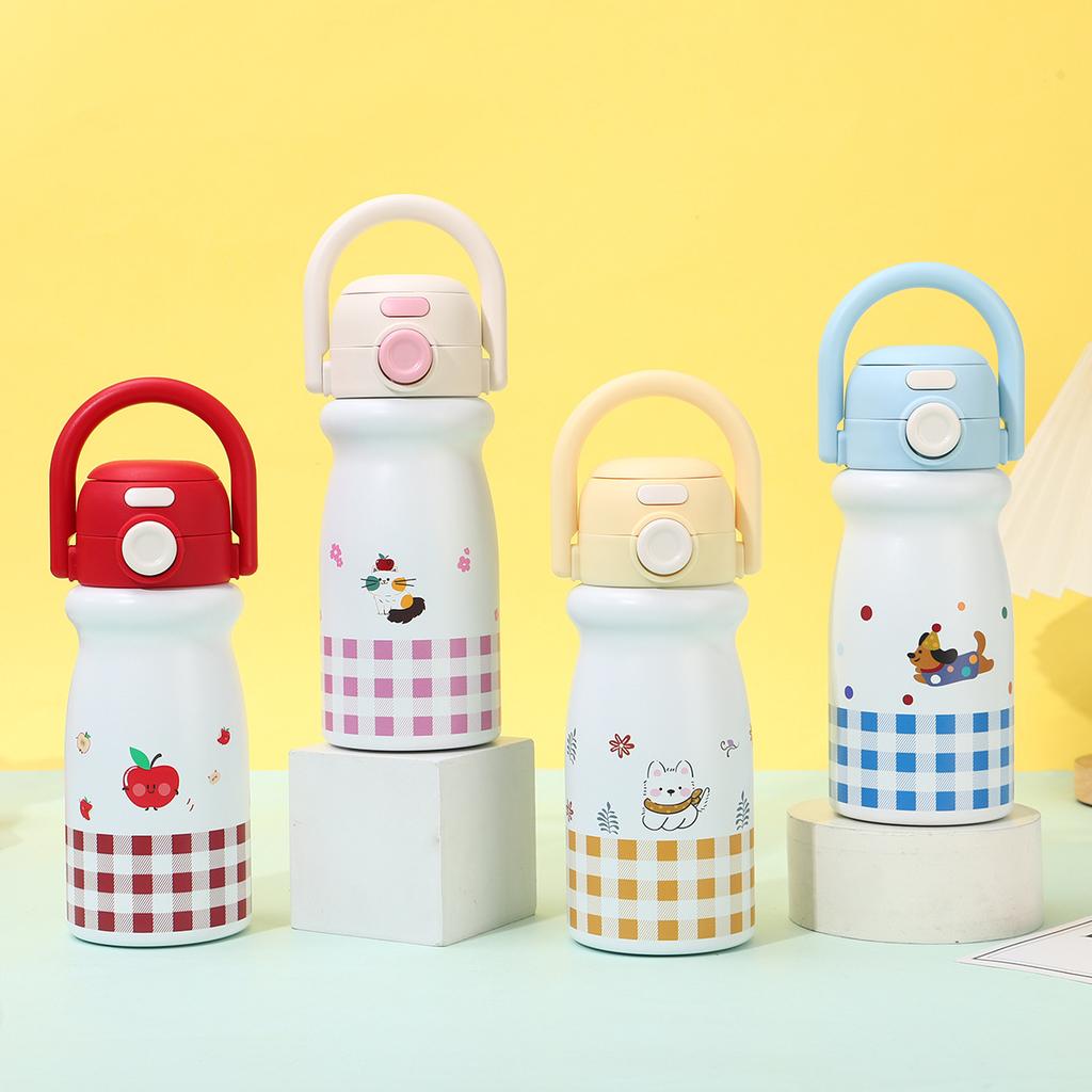 New Children's Straw Cup Cute Cartoon Portable Portable Bouncing Cup High Value Large Capacity Stainless Steel Thermos Cup