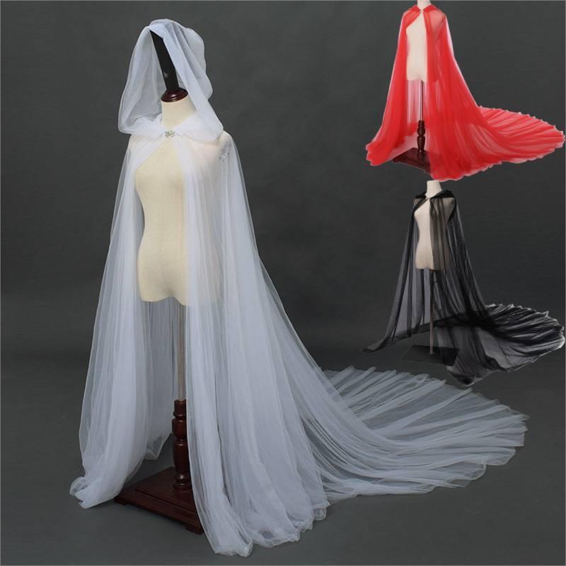 Ghost Cosplay Bride Adult Hooded Cape Cloak Gauze Material Women White Red Black