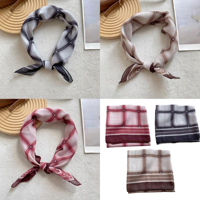 Underweight Cotton Scarf With Timeworn Checkered Pattern Soft Friendly Square Neckwear for Daily Outfits