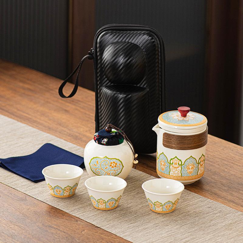 Travel tea set Small set Portable Kung Fu outdoor express cup Business souvenir white porcelain tea set