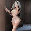 Erotic Lingerie Couple Seduction Pure Desire Suit One-shoulder Crown Sheer Lace Bridal Outfit Passionate Wedding Dress