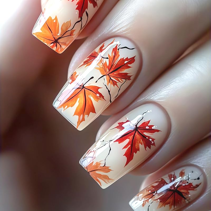 30Pcs Cute Turkey Press on Nails Short Oval Fake Nails Thanksgiving False Nails Turkey Straw Designs Stick on Nail Fall Leaf Acrylic Nail Orange