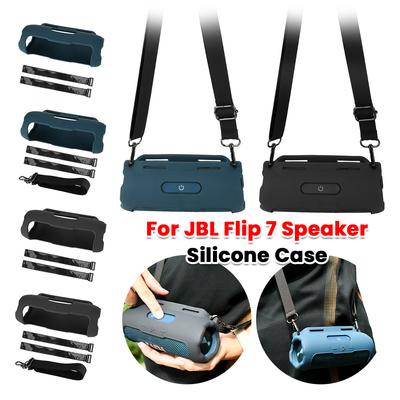 Silicone Case Portable Travel Soft Cover with Shoulder Strap Protective Sleeve Cover for JBL FLIP 7 Speaker