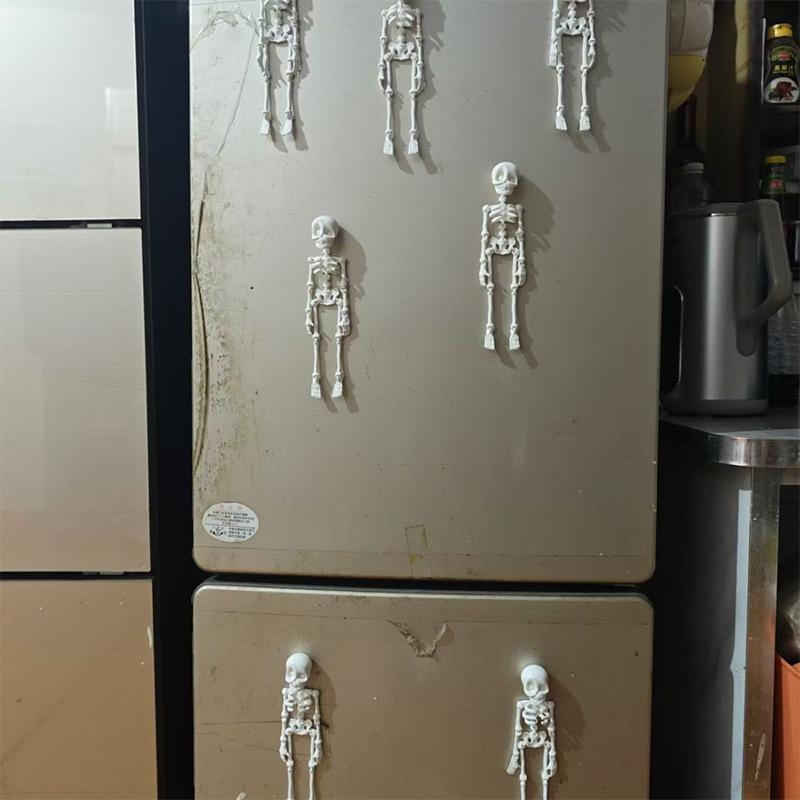 Poseable Skeleton Fridge Magnet 3D Printed Articulated Skeleton Decor Halloween Horror Luminous Skull Magnet Fridge Sticker