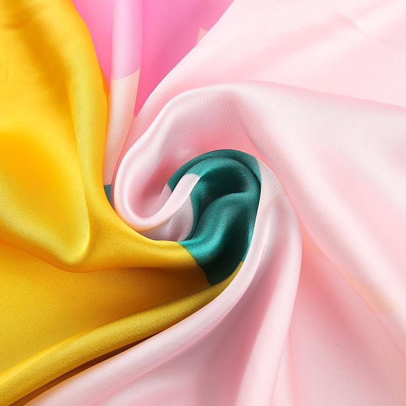 Korean Floral Print Satin Chiffon Square Scarf, 90cm, Imitation Silk Headscarf