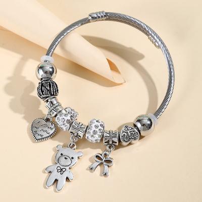 1PC Women's Fashion Pan Family Multi Element Love Bow Bear Beaded Bracelet Date Travel Banquet Party Holiday Dressing Gift