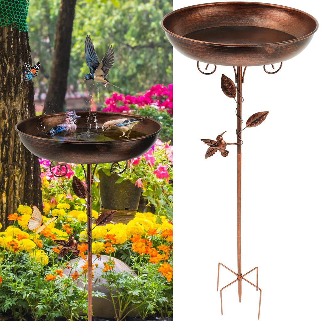 Bird Bath Feeder Bowl Iron Garden Outside Standing Vintage Adjustable Height Garden Outdoors Patio Yard Lawn Stake Decoration