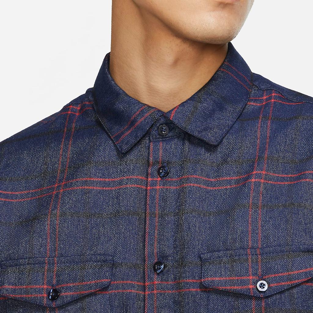Nike SB Flannel Plaid Skateboard Shirt Men Tops Midnight-Navy CK5316-410
